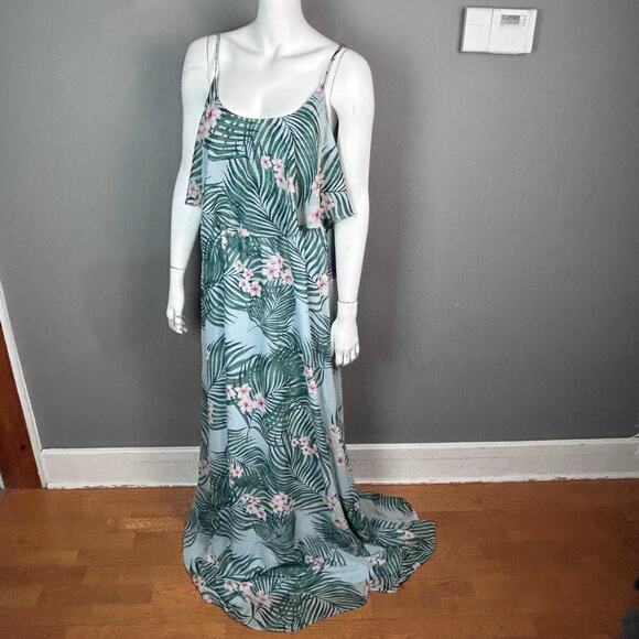 Mumu Maxi dress XXL tank Hawaiian Slip green wedding guest party boho NWT - Picture 2 of 15